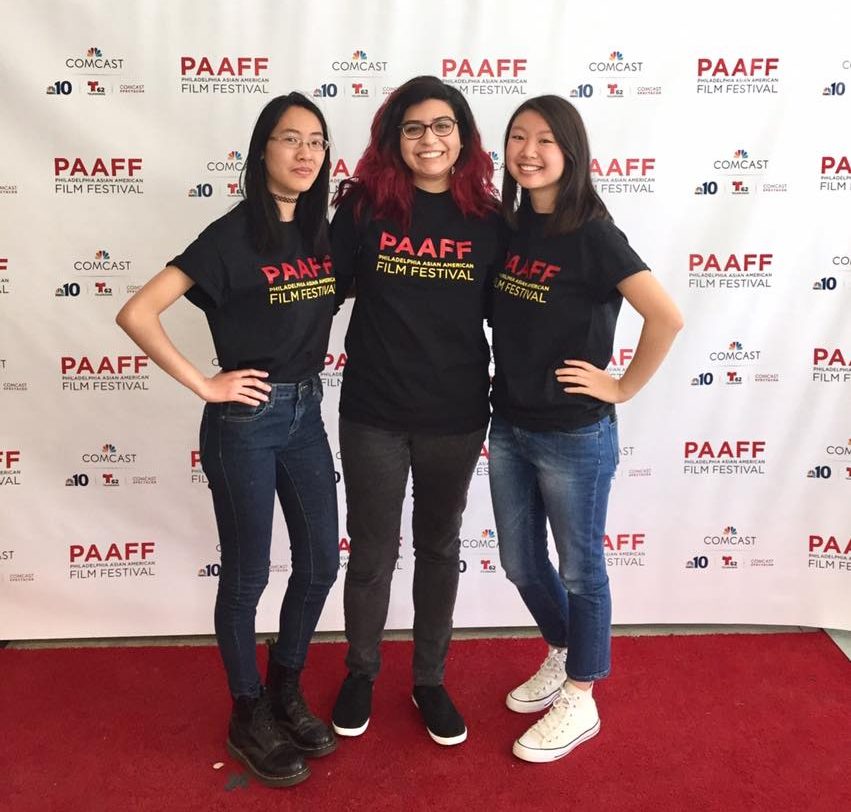 Film Series members Eda '19, Co-Head Kristal '17, and Kellie '19 volunteering at the Asian American Film Festival